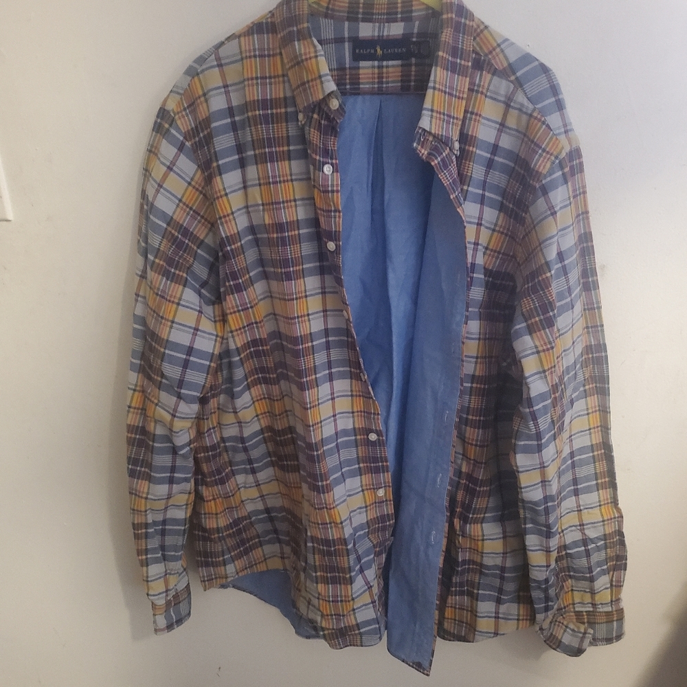 Ralph Lauren Chambray lined Plaid Button-Down XXL